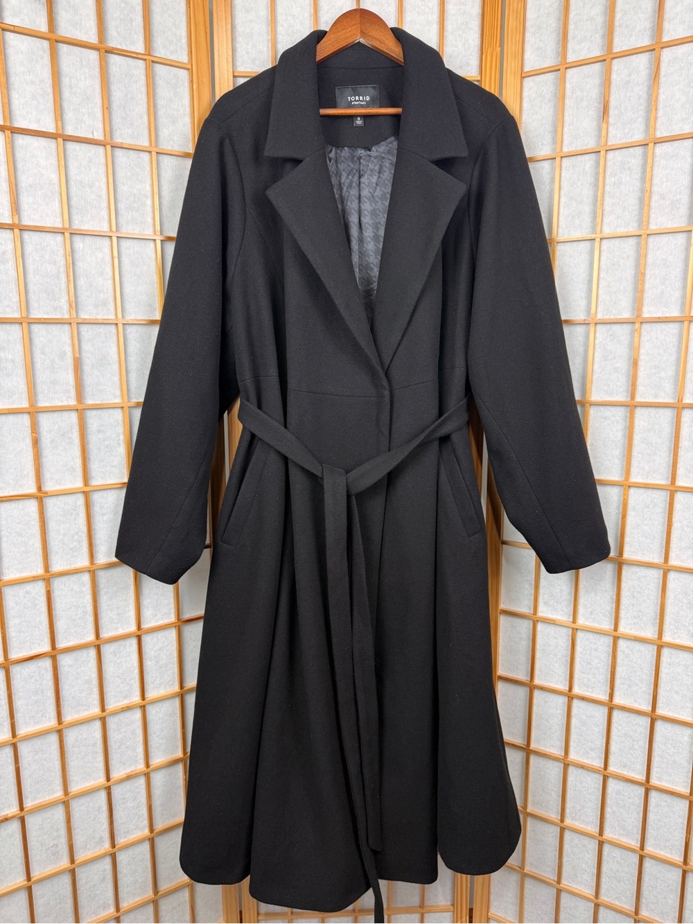 Torrid Black Wool-Look Twill Fit & Flare Wrap Coat Belted Plus Size 5 5X